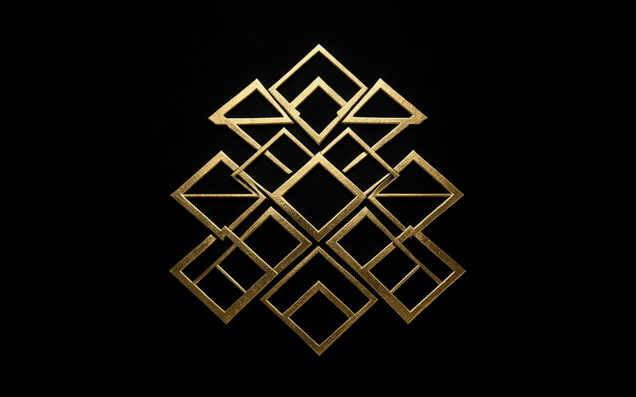 Goldene geometrische Formen als Botschaftshierarchie auf Schwarz