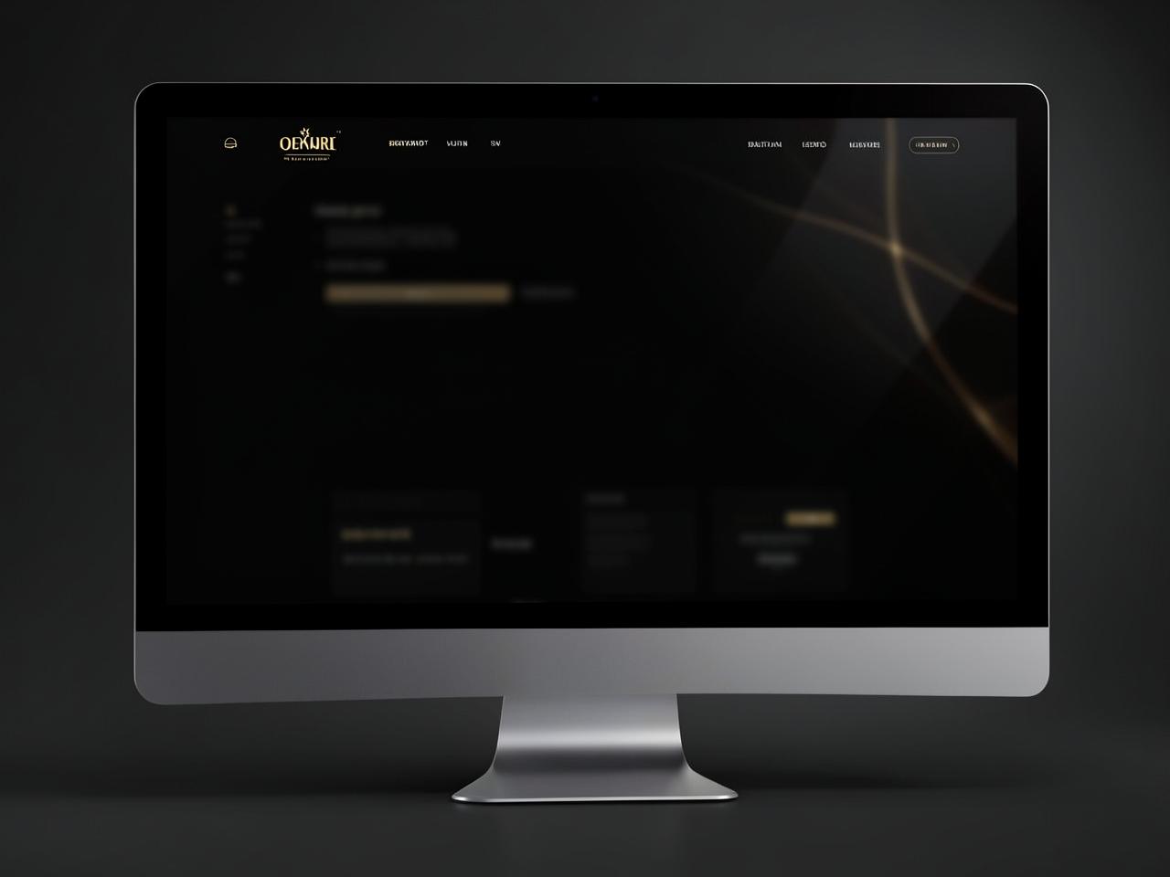 Dunkles Website-Layout mit goldenen Akzenten auf einem großen Bildschirm